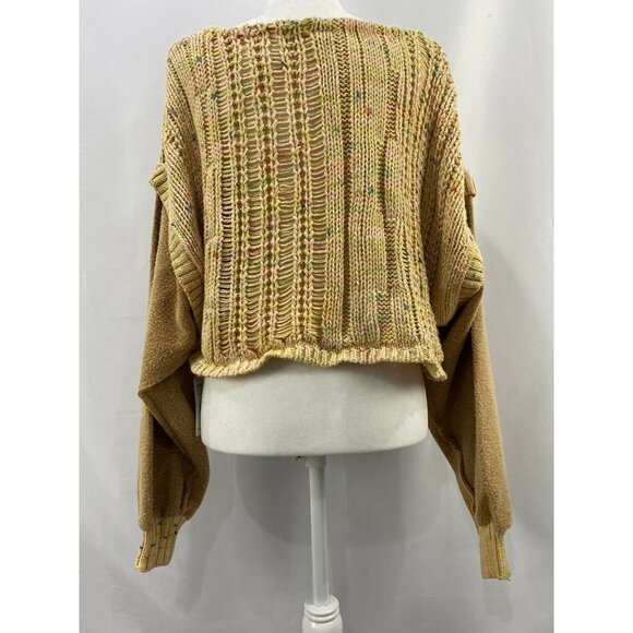 $168 NWT FREE PEOPLE Size S HONEY CABLE-KNIT MEDIA PULLOVER SWEATER HONEYCOMB - Picture 4 of 8
